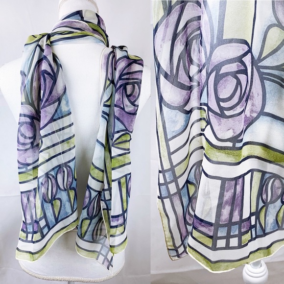 Vintage Silk Oblong Purple Stained Glass Scarf - Picture 2 of 5